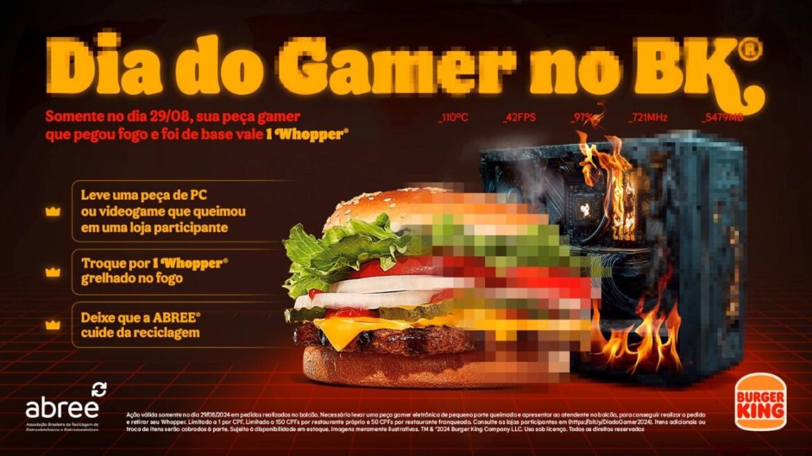 Burger King® vai trocar peça queimada por Whopper® para comemorar o Dia do Gamer