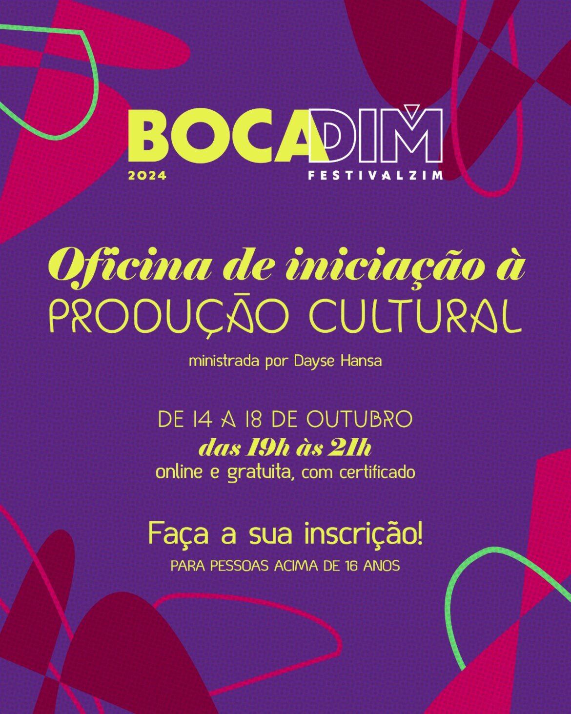 Festival BOCADIM celebra 10 anos com oficina gratuita de iniciação à produção cultural
