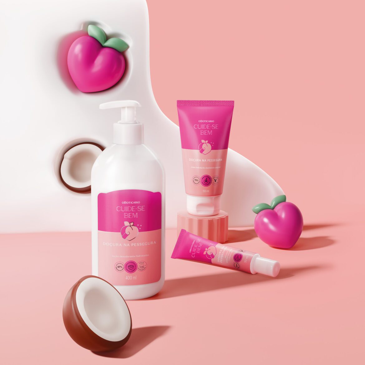 O Boticário apresenta Cuide-se Bem Doçura na Pessegura, linha de cuidados depilatórios que garante uma pele lisinha, hidratada e cheirosa